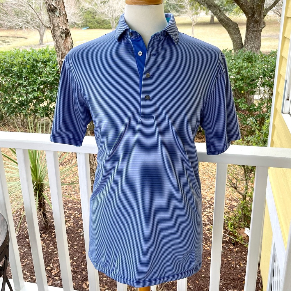 Greyson Blue Striped Performance Polo. Blue. Size XL.